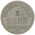 "PA. TROJAN POWDER CO." EARLY 1900s SILVERED METAL EMPLOYEE BADGE.