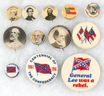 CONFEDERATE LEADERS AND FLAGS GROUP OF 12 BUTTONS.