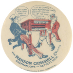 UNCLE SAM AND JOHN BULL FIGHT OVER THE CHATHAM CHICKEN EGG INCUBATOR BUTTON.