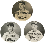 SIMMONS, ENNIS AND WAITKUS PHILLIES WHIZ KIDS BUTTONS.