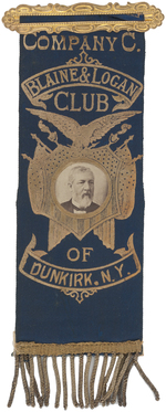 SUPERB "COMPANY C. BLAINE & LOGAN CLUB OF DUNKIRK, NY" RIBBON BADGE.