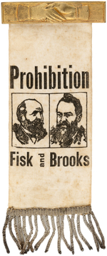 PROHIBITION 1888 FISK/BROOKS JUGATE RIBBON WITH RARELY SEEN HANGER.