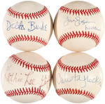 TV ACTRESSES & PERSONALITIES SIGNED BASEBALL LOT.