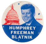 "KENNEDY" PORTRAIT BUTTON NAMING THREE MINNESOTA COATTAILS.