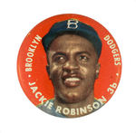 "JACKIE ROBINSON BROOKLYN DODGERS" BUTTON FROM TOPPS CHEWING GUM 1956 SET.