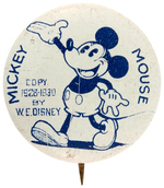 MICKEY MOUSE ONE OF HIS EARLIEST FIRST TWO LITHO TIN BUTTONS FROM 1930.