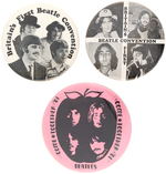 BEATLES FIRST BRITISH CONVENTION BUTTON PAIR PLUS ONE FROM 1981.