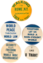 GROUP OF FIVE EARLY ANTI-NUCLEAR WAR BUTTONS.