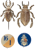 PAIR OF SILVER BUGS AND "16 TO 1" BUTTONS FROM 1896 BRYAN CAMPAIGN.