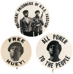 GROUP OF THREE SCARCE BLACK PANTHER BUTTONS INCLUDING "FREE HUEY!"