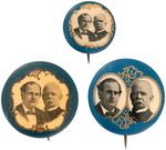 THREE BRYAN/STEVENSON BLUE BACKGROUND JUGATE BUTTONS FROM 1900 CAMPAIGN.