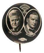 LaFOLLETTE/WHEELER 1924 PROGRESSIVE PARTY JUGATE BUTTON.