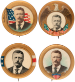 FOUR 1904 ROOSEVELT PORTRAIT BUTTONS BY WHITEHEAD AND HOAG.