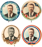 FOUR 1904 ROOSEVELT BUTTONS FEATURING PORTRAIT OF CANDIDATE IN PINCE-NEZ GLASSES.