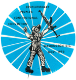 BLACK PANTHERS "REVOLUTIONARY PEOPLE'S CONSTITUTIONAL CONVENTION" BUTTON WITH ART BY EMORY DOUGLAS.