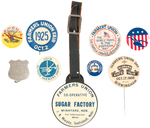 NINE FARMERS EDUCATIONAL AND COOPERATIVE UNION OF AMERICA ITEMS INCLUDING WATCH FOB AND BUTTONS.