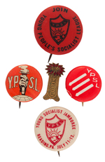 YOUNG PEOPLE'S SOCIALIST LEAGUE GROUP OF FOUR BUTTONS AND LAPEL PIN.