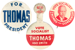 TWO NORMAN THOMAS LITHO CAMPAIGN BUTTONS AND TAB.