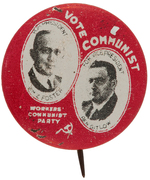 RARE FOSTER/GITLOW 1928 "WORKERS COMMUNIST PARTY" LITHO JUGATE BUTTON HAKE #COM-4.