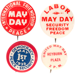 FOUR COMMUNIST MAY DAY BUTTONS FROM THE LATE 1930'S.