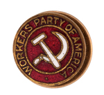 FOUR SCARCE COMMUNIST PARTY LAPEL BADGES INCLUDING "NEW YORK 1940" ENAMEL PIECE.