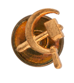 FOUR SCARCE COMMUNIST PARTY LAPEL BADGES INCLUDING "NEW YORK 1940" ENAMEL PIECE.