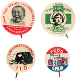 FOUR SPANISH CIVIL WAR BUTTONS INCLUDING "AMBULANCES FOR SPAIN ILD."