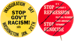 "STOP GOV'T RACISM! SDS" LITHO BUTTON AND "STOP REPRESSION" BUTTON MENTIONING THE "CONSPIRACY 8."