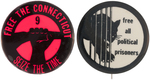 PAIR OF BLACK PANTHER BUTTONS INCLUDING "FREE THE CONNECTICUT 9 SEIZE THE TIME."