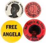 ANGELA DAVIS, GERALDINE ROBINSON AND WOMEN'S BAIL FUND BUTTONS.