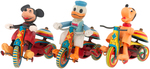 MICKEY MOUSE, DONALD DUCK & PLUTO WIND-UP LINE MAR TRICYCLE TRIO.