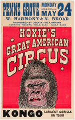 "HOXIE'S GREAT AMERICAN CIRCUS" WINDOW CARD PAIR & POSTER FEATURING GORILLA KONGO.