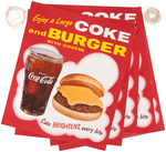 COCA-COLA & CHEESEBURGER 1950s DOUBLE-SIDED HANGING STORE SIGNS.