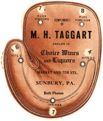 TAGGART LIQUOR DEALER CELLULOID CATCHER'S MITT SCORER.