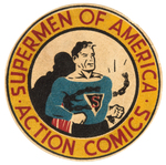 SUPERMAN "SUPERMEN OF AMERICA - ACTION COMICS" RARE & LARGE PREMIUM EMBLEM/PATCH.