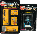 "THUNDERCATS" KIDWORKS MINIATURE FIGURE, WEAPONS PACK & BOXED "EYE OF THUNDERA PLAY SET" LOT.