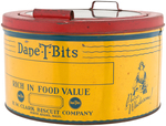 "DANE-T-BITS CHEESE CHIPS" GLASS-TOPPED STORE TIN.