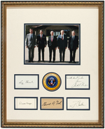 BEAUTIFUL FRAMED DISPLAY OF FIVE PRESIDENTIAL AUTOGRAPHS NIXON, FORD, CARTER, REAGAN AND BUSH.