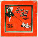 "LASSO 'EM BILL" BOXED HOLSTER SET WITH HUBLEY TEXAN JR. CAP PISTOLS.