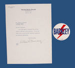 ALBEN BARKLEY SIGNED LETTER WITH 3" CAMPAIGN BUTTON.