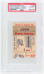 1954 WORLD SERIES GAME 1 TICKET STUB WILLIE MAYS MAKES "THE CATCH" PSA GRADED AUTHENTIC.