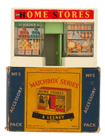 MATCHBOX FIRST SERIES BOXED TRIO & BOXED "HOME STORES" ACCESSORY.