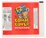 DC "COMIC COVER STICKERS" TOPPS GUM DISPLAY BOX & WRAPPER.