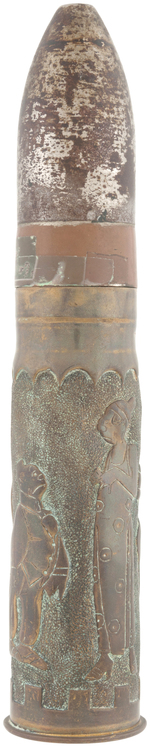 WORLD WAR I TRENCH ART SHELL FEATURING MUTT & JEFF - MAGGIE & JIGGS.