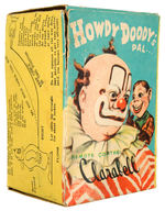 “HOWDY DOODY’S PAL CLARABELL” BOXED LINE MAR TIN HOPPER TOY.