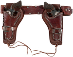 ROY ROGERS DOUBLE HOLSTER SET WITH RARE G. SCHMIDT CAP GUN PAIR.