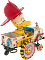 FIRE CHIEF DONALD DUCK WITH CRAZY ACTION FIRE TRUCK" BOXED LINE MAR WIND-UP.