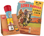 "LONE RANGER SIGNAL SIREN FLASHLIGHT" BOXED EXAMPLE WITH STORE DISPLAY.