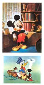 DISNEY ANIMATOR WARD KIMBALL & DONALD DUCK VOICE ACTOR CLARENCE NASH SIGNED FAN CARD PAIR.