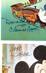 DISNEY ANIMATOR WARD KIMBALL & DONALD DUCK VOICE ACTOR CLARENCE NASH SIGNED FAN CARD PAIR.